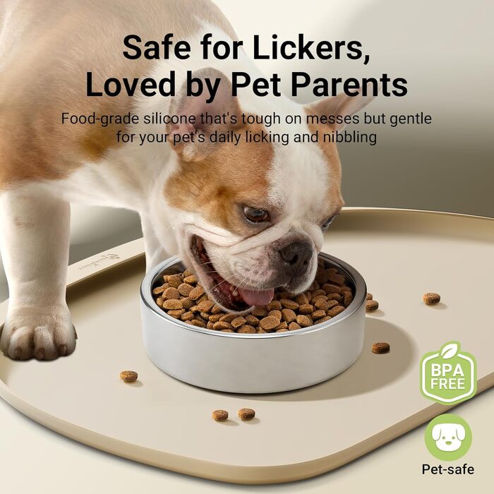 Мат для годування домашніх тварин DownyPaws: неслизький килимок для мисок, вологостійкий, з високим бортиком, 61x43 см (Мигдальний)