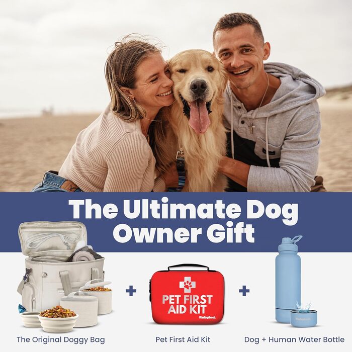 Rubyloo Оригінальна сумка для собак Doggy Bag™ - дорожня сумка для собак, подарунок для власників собак. Комплект з 2 годівниць та 2 контейнерів для їжі. Набір для подорожей з домашніми тваринами (авто, кемпінг)