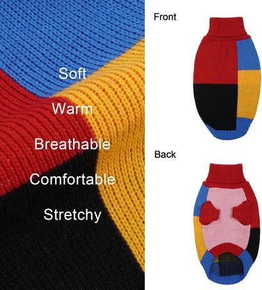 Вовняний пуловер для собак Hjumarayan, вінтажний стиль, отвір для повідка, блоковий колір, пуловер з коміром-стійкою для маленьких собак, теплий, червоний S