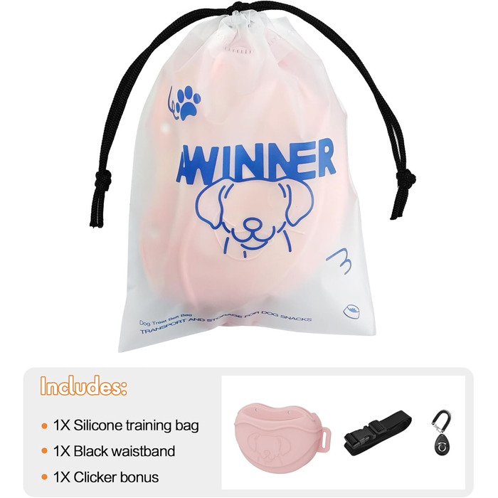 Сумка для ласощів для собак AWINNER – преміум силікон, 4 потужні магніти, регульований поясний ремінь – ідеально для дресирування цуценят та прогулянок на вулиці (Рожевий)