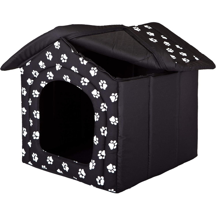 Будка для собак Будка-печера для собак м'яке ліжко для собак Будка для котів м'яка печера для котів mittle L - 52x46 см (76x72x74 см, чорний з лапами)