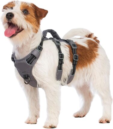 Шлейка Huntboo для собак - запобігання вириванню, шлейка від паніки, світловідбиваюча шлейка з ручкою, регульована шлейка для собак маленьких, середніх та великих порід (Чорний, S)