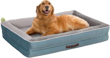 Ортопедичне ліжко для собак XL, корзина для собак, що можна прати, з яєцеподібною піною, водонепроникний диван для собак з неслизьким дном та чотиристоронньою подушкою (117x76x19 см, блакитний)