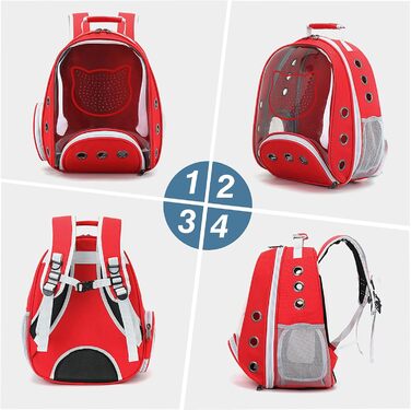 Рюкзак для котів та маленьких собак PETCUTE, дихаючий, знімний килимок, до 6 кг, з прозорим вікном, для подорожей (темно-червоний)