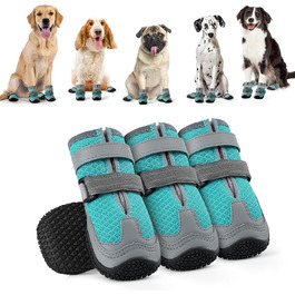 Водонепроникні чоботи для собак з відбиваючими смугами, захист лап, антиковзка гумова підошва, XL, блакитний