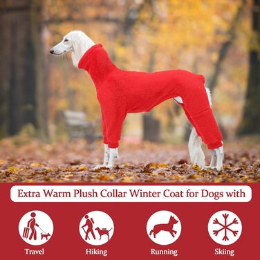 Теплий флісовий халат для грейхаундів, одяг для віппетів з ніжками, вітронепроникний собачий комбінезон з коміром-стійкою, флісовий собачий піжамний костюм, супер теплий зимовий пуловер для віппетів, Лурчерів, Салускі, червоний XXL
