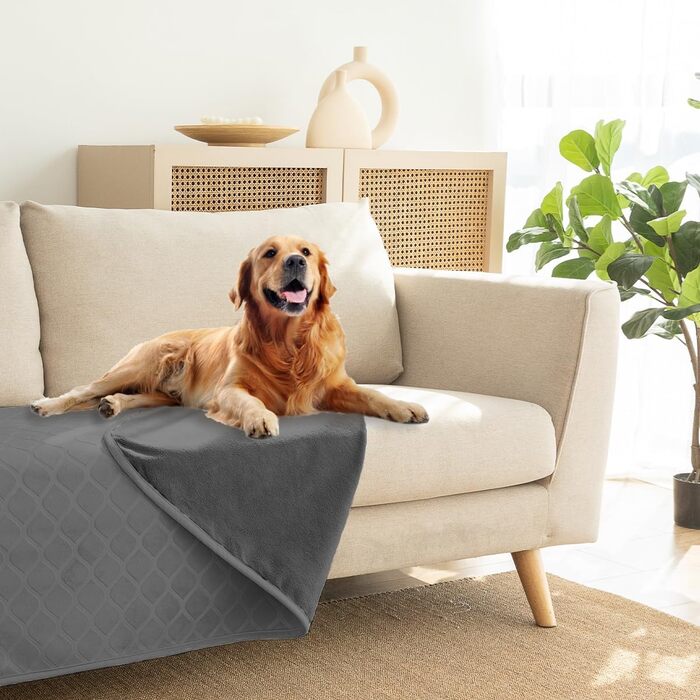 Водонепроникний килимок для собак, килимок для активного відпочинку на вулиці, миючий, для великих собак, плюшевий, ковдра для котів та м'який двосторонній чохол для дивану, сірий+бежевий (світло-сірий + темно-сірий, 152x203 см)