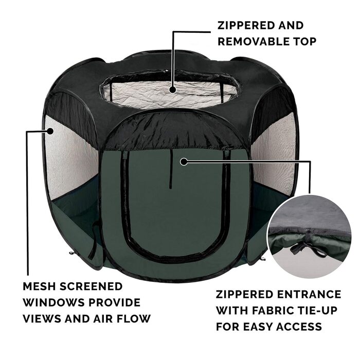Furhaven Переносне вольєр для собак та котів, складаний майданчик/загорожа для дому та вулиці з блискавкою, зелений та рожевий, XL зелений/рожевий (Hunter Green, Small)