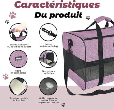 Транспортна сумка для котів та собак Zavothy, дихаюча, складна, з регульованим плечовим ременем, знімний плюшевий килимок (фіолетовий, L)