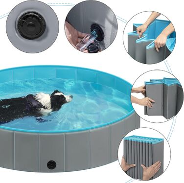 Басейн для собак EUGAD, складаний, 120x30 см, сірий. Плавальне озеро для собак, антиковзне PVC.