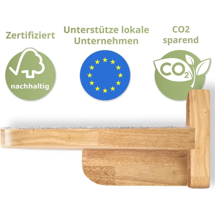 WOOWOOD® Драпалка для котів на стіну: Комплект з 3-х сходинок для лазіння | Комплекс для котів | Драбинка для котів | Настінна драпалка XL (Натуральний темний)