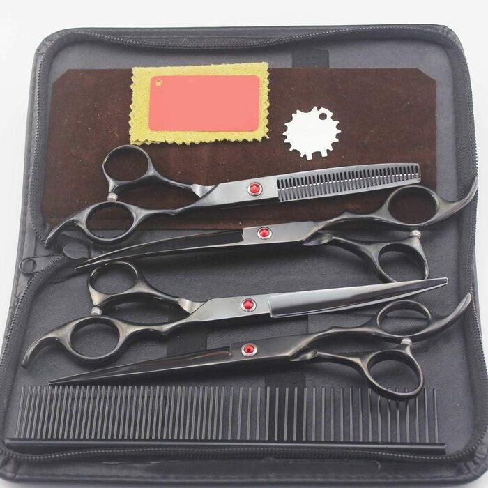 Набір професійних ножиць для грумінгу собак та котів, 17.8 см (7-дюймовий набір), чорний колір