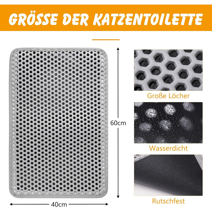 Килимок для котячого туалету Ondware, 117.8 x 66 см, двошаровий, водонепроникний (сірий)