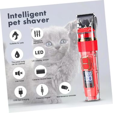 Набір для грумінгу собак POPETPOP: машинка для стрижки шерсті, акумулятор, бездротова, тиха, з аксесуарами та гребінцями (середній, червоний)