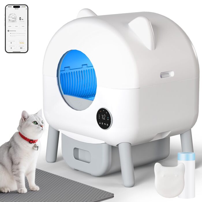 Автоматичний лоток для котів Devoko з самоочищенням, великий об'єм, керування через додаток, LED-підсвічування, для котів до 12 кг, килимок в комплекті