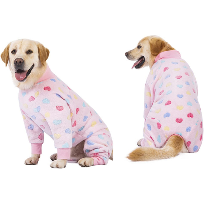 Теплий зимовий костюм-піжама для собак середніх та великих порід (XXXL, Рожеве серце)