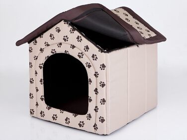 Будиночок для собак і котів HobbyDog, середній, знімний дах, 52x46x53 см, бежевий з лапками, для дому
