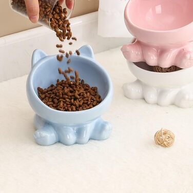 Керамічна годівниця для котів YLWX з підняттям, нахилена, захист шиї, годівниця для котів та собак, керамічна, біла