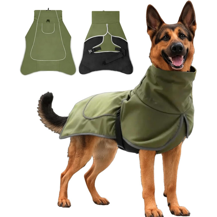 Водонепроникний дощовик для собак, регульована куртка для великих та середніх собак, теплий дощовик з кліпсою, для Лабрадора, Хаскі (зелений XXL)