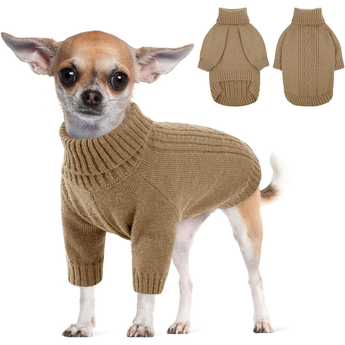 Теплий зимовий пуловер для собак середніх порід, з коміром-гетром, дихаючий, захист від холоду (Khaki)