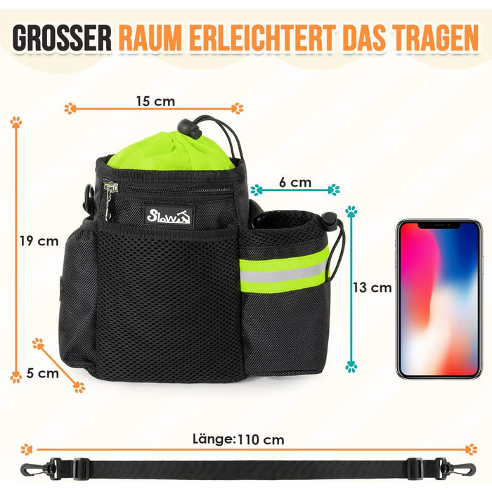 Сумка для ласощів для собак з дозатором пакетів для відходів та тримачем для пляшки, три способи носіння, зелена