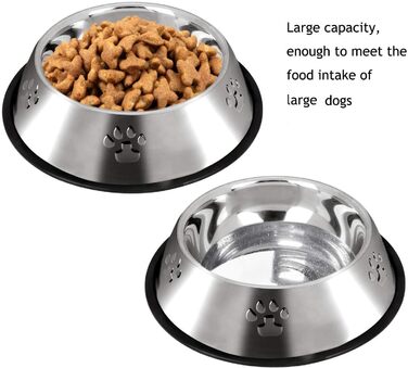 Набір з 2 мисок для собак з нержавіючої сталі, великі (30 см), антиковзні