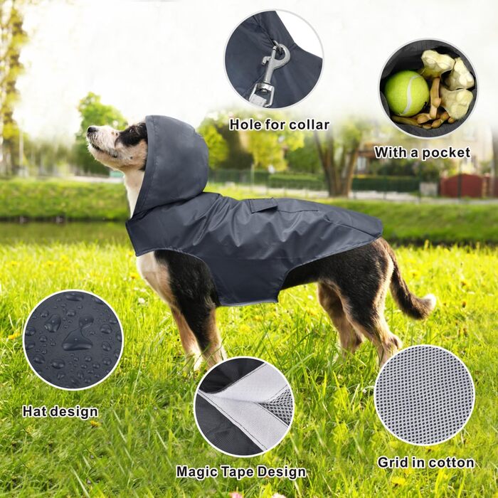 Водонепроможна куртка для собак Idepet Regenmantel: захист від дощу та вітру для маленьких, середніх та великих собак (6XL, чорний)