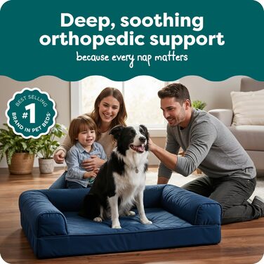 Ліжко для собак Furhaven великого розміру з ортопедичним матрацом, стиль дивана, знімний, washable cover, колір Navy, розмір L 91 x 69 x 17 см