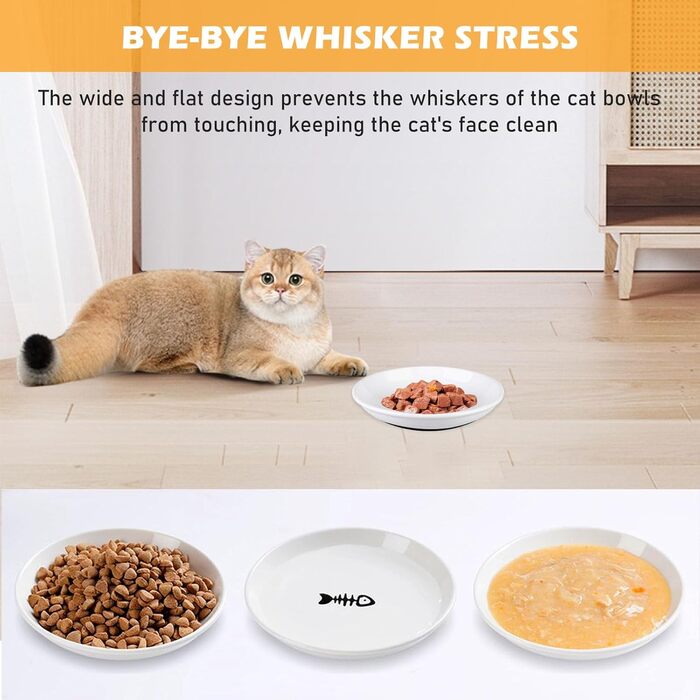 Набір мисок для котів з кераміки, 6 шт. - миски для корму та води (15x2,6 см)