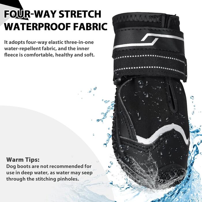Чоботи для собак, 4 шт., неслизькі, захист лап, з світловідбиваючим ремінцем та липучкою, зимові чоботи для маленьких собак