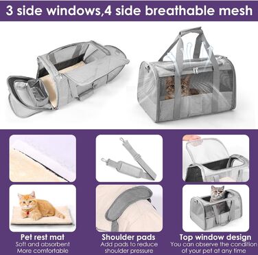 Транспортувальна сумка для тварин Foppla: Оксфордська тканина, дихаюча, складна, з мискою, для котів та собак, для подорожей