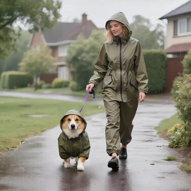 Водонепроникний дощовик для собак Idepet: тепла куртка з капюшоном для малих та середніх собак, зелений, 4XL