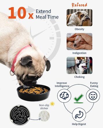 Керамічна миска для собак Slow Feeder, 2 чашки, рожево-чорна, для середніх порід, сприяє звичці повільного годування, 8 дюймів