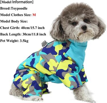 Водонепроникний зимовий одяг для собак, теплий одяг для цуценят з кільцем D, світловідбиваючий камуфляжний комбінезон для маленьких та середніх собак (наприклад, чихуахуа) (Blue,M)