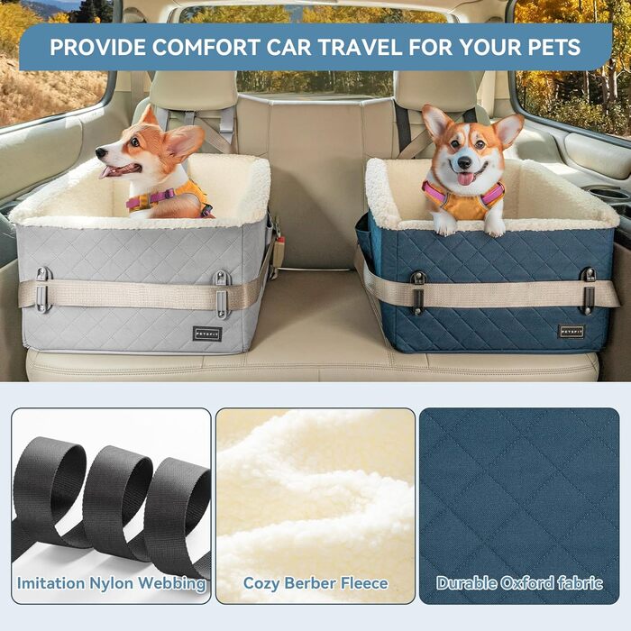 Автомобільний лежак для собак PETFIT, 12.5 см, блакитний, до 12 кг, з підкладкою