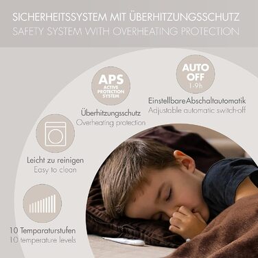 Електрична гріюча ковдра Promed з автовимкненням, миюча, 180x130 см, 10 температурних режимів, коричнева