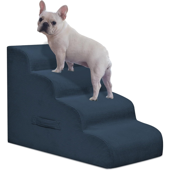 Сходинки для собак маленьких порід, 4-ступеневі - сходи для домашніх тварин на ліжко та диван, антиковзкі сходи для собак та котів, знімний та легкий у чищенні чохол, темно-синій