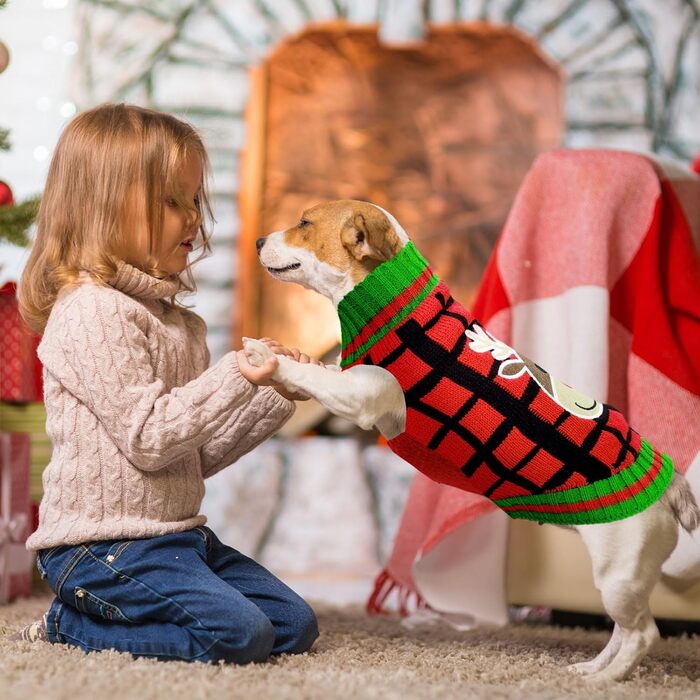 Пуловер для собак на Різдво BAJMJK з отвором для шлейки, класичний, в клітинку, теплий, для котів та собак, зимовий одяг для собак (XX-Large, F)