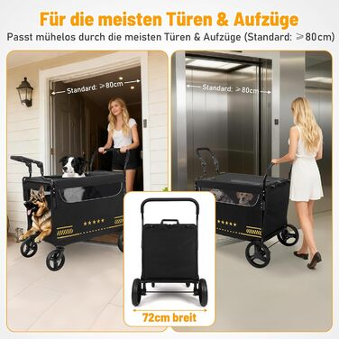 Транспортна візок для собак, важкий, з розкладною рампою, до 80 кг, чорний
