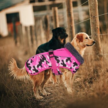 Зимовий теплий халат для собак IECOii з флісу, водонепроникний, з відбиваючими елементами, для малих, середніх та великих собак, рожевий камуфляж