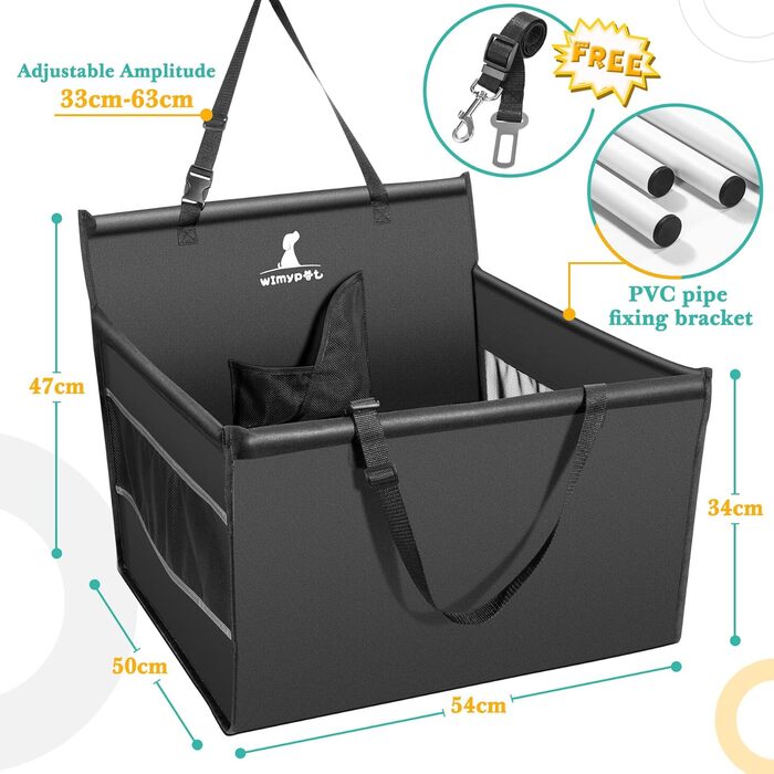 Автокрісло для собак маленьких та середніх порід, чорне, 50x50x47 см, HW00654