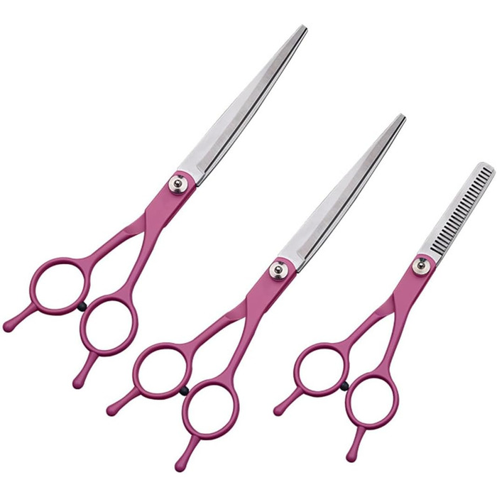Набір професійних ножиць для собак 7 дюймів, 4 шт. для грумінгу: прямі, зігнуті, для розрідження шерсті, з ергономічними ручками, для собак та котів