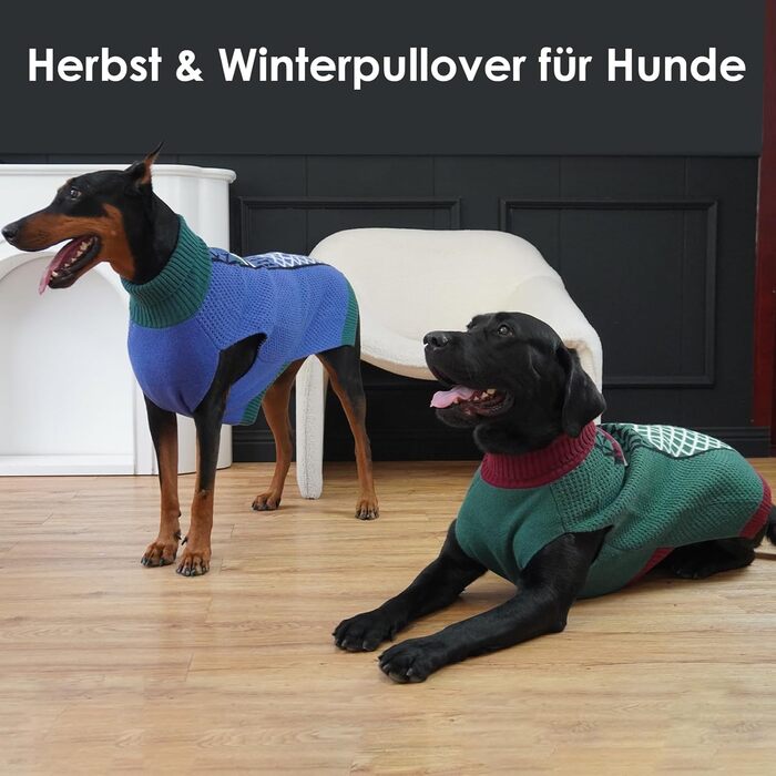Пуловер для собак Katzinst з коміром-стойкою, зелений, 3XL XXXL. Легкий та теплий пуловер для великих собак, без рукавів, зимовий одяг для собак