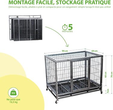 Транспортна переноска для собак MouvedyL, 94x64x76 см, переноска для собак для дому та вулиці, 2 дверцята, висувна підставка, 360° колеса