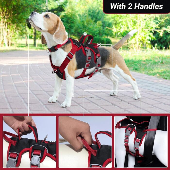 Шлейка для собак LiebeDD, шлейка безпеки для собак, анти-вислизаюча, з м'якою підкладкою, 2 ручки та 2 кліпси для повідка, проти-тягової, для собак середніх та маленьких порід, цуценят (Чорний, S)