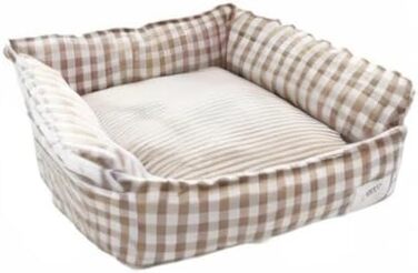 Килимок для собак/кішок, бавовняний льон, в клітинку, дихаючий, з неслизьким дном, заспокійливий, знімний матрац, розмір S, кольору абрикос