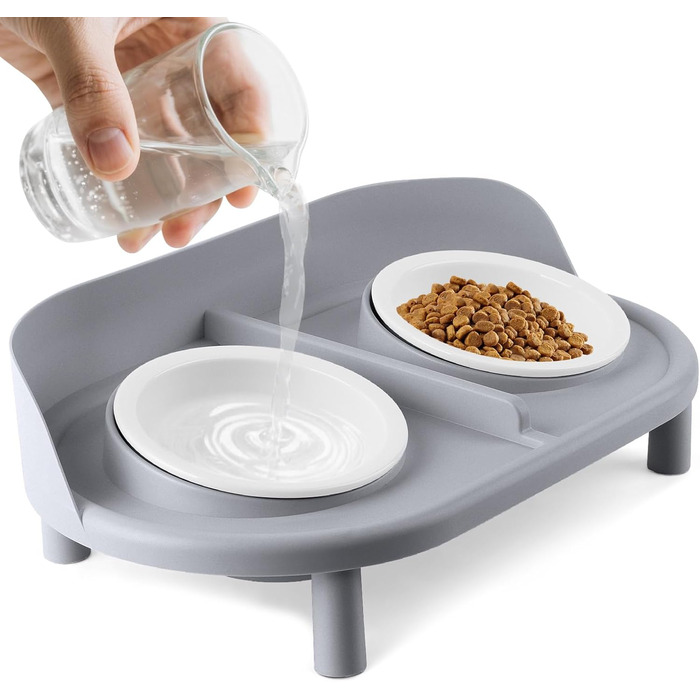 Набір мисок для котів та маленьких собак Bartuke Katzennapf Erhöht: годівниця, миска для їжі та вода (сірий)