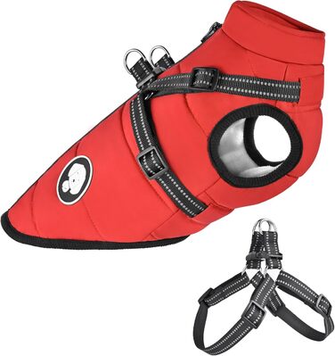 Водонепроникна тепла куртка для собак на шлейку, зимовий одяг для малих, середніх та великих собак, підходить для Лабрадорів, Чихуахуа, Французьких бульдогів, Зелений (XS (1-2кг), Червоний)