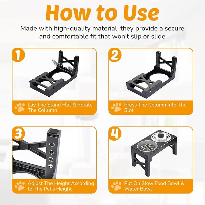Підвищені годівниці для собак DicePro з регульованою висотою та повільною годівницею, 2 миски з нержавіючої сталі – для малих, середніх та великих собак