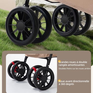 Дитяча візок для тварин Homewell з 2 ярусами, складний, для собак та котів, знімний кошик, тримач для напоїв, безпечний поводок, вантажопідйомність 25 кг (Хакі)